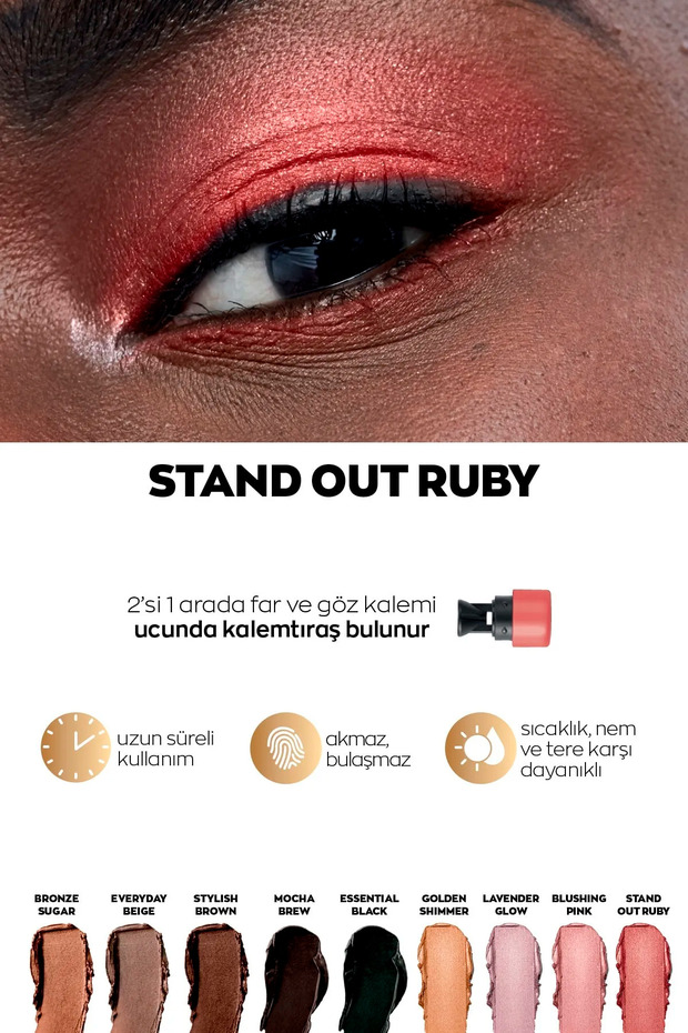 Power Stay Shadow Stick Kalem Far - Stand Out Ruby 2'li + Lovider Cep Aynası - 2