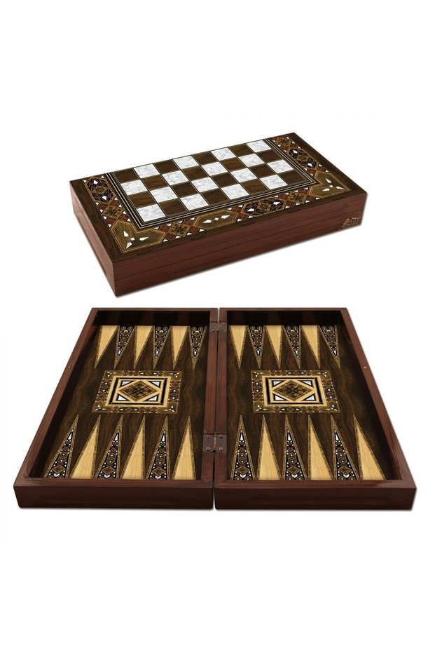 Antique Mosaic Mother of Pearl Backgammon