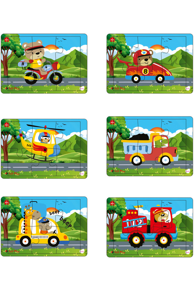 Ahşap Puzzle 6'lı Set Hayvalar Eğitici Yapboz Puzzle Set 1 (6 parça) - 1