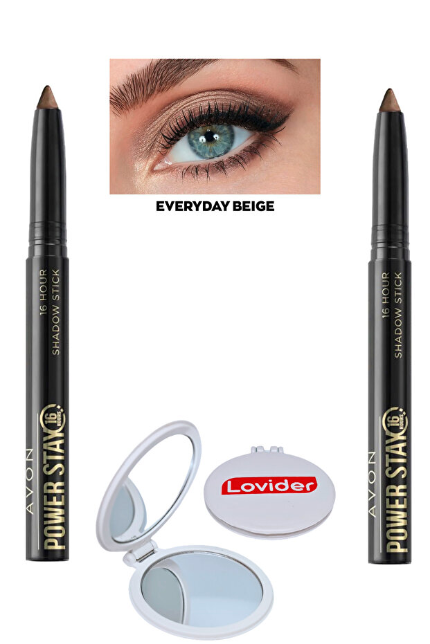 Power Stay Shadow Stick Pencil Eyeshadow - Everyday Beige 2-Pack + Lovider Pocket Mirror
