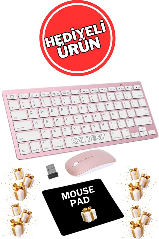 Ultra Slim Tv Pc Mobile Tablet Uyumlu Kablosuz Q Klavye Mouse Seti 2.4 Ghz Wireless Set - 1