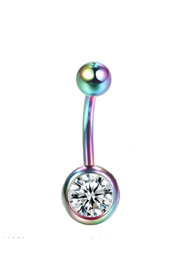 Öteberi 316l Cerrahi Çelik Antiallerjik Göbek Piercing Toplu Ve Zirkon Taşlı Rainbow 2 Adet Set - 3