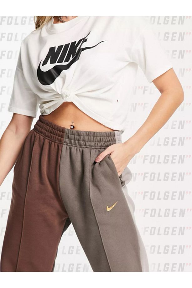 Metallic Swoosh Colour Block Joggers in Brown and Dark Neutrals Pamuklu Eşofman Altı - 2