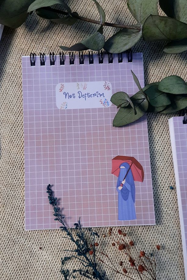 Rahmet Yağmuru Hicabi / A-6 Tel Spiralli Kareli Not Defteri Notepad . Memo Pad, Bloknot , Ramazan - 5