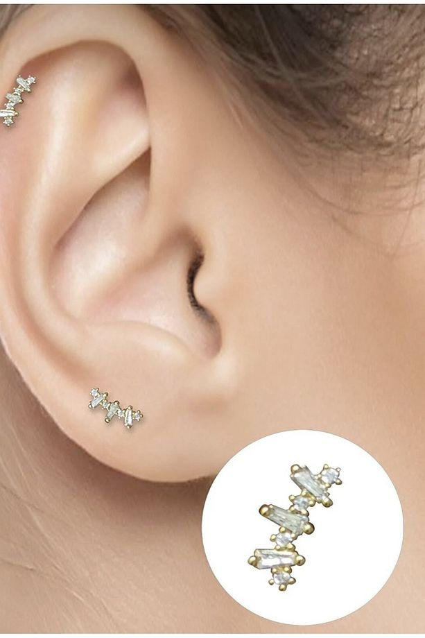 Çelik Baget Taşlı Kıkırdak Helix Tragus Piercing(1adet) - 1