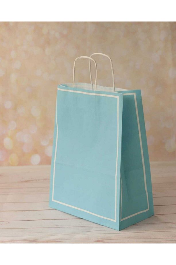 25x12x31 Büküm Saplı Makaron Mavi Poşet/ Çanta 5'li - 1