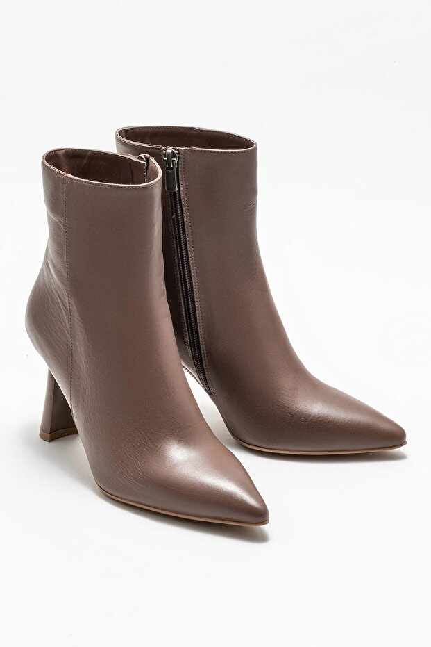 Kahve Deri Kadın Topuklu Bot - 2