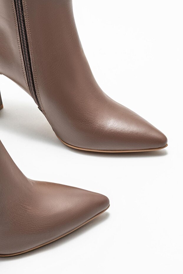 Kahve Deri Kadın Topuklu Bot - 4