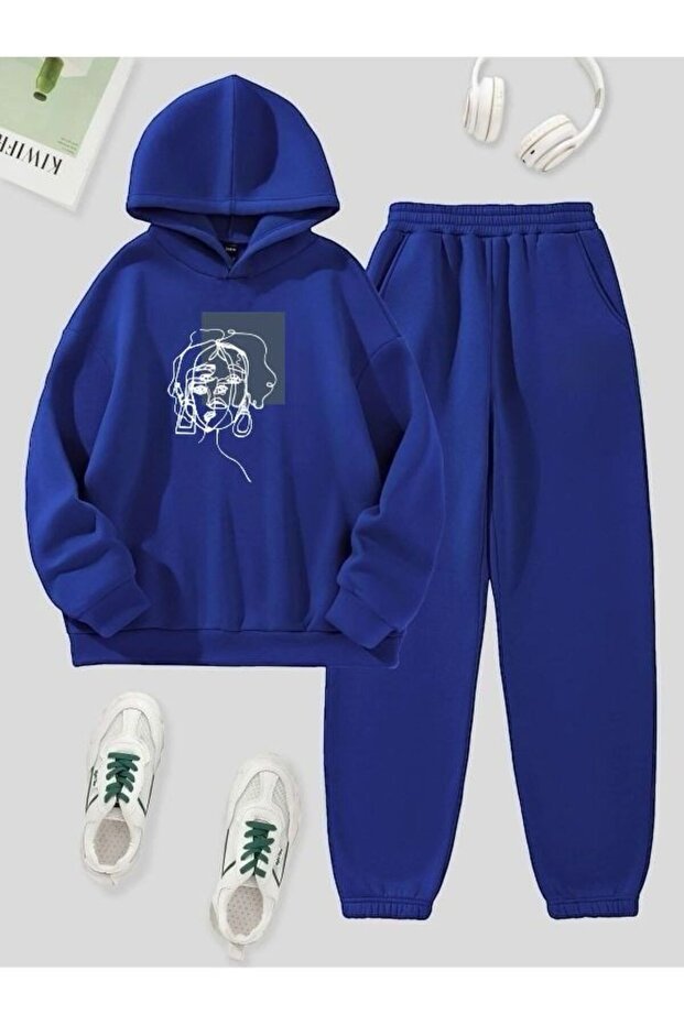 Women's Face Printed Comfortable Fit Tracksuit Set