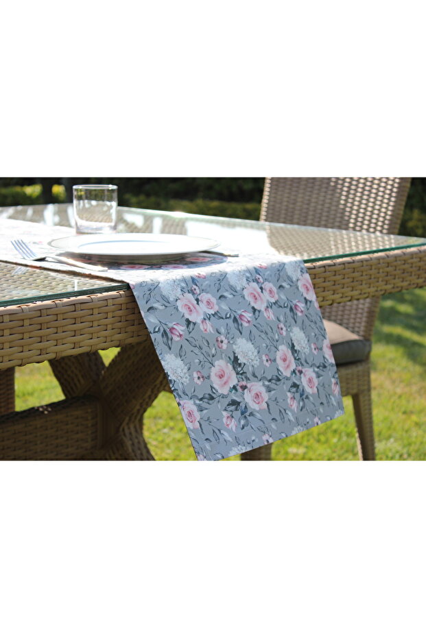 عداء رقمي مطبوع بنمط وردة رمادية وردية - 1