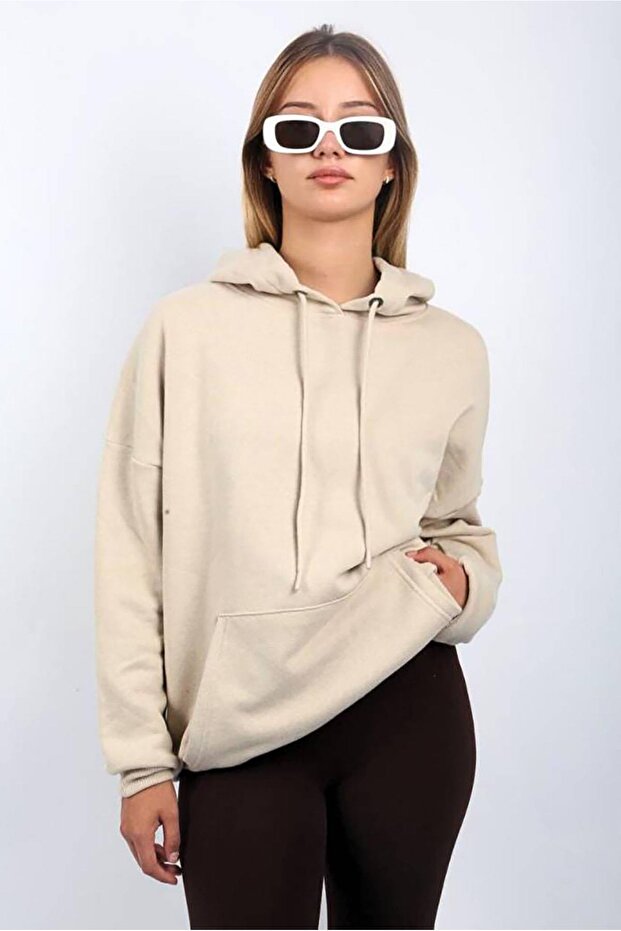 Beige Oversize Hooded Sweatshirt SH114