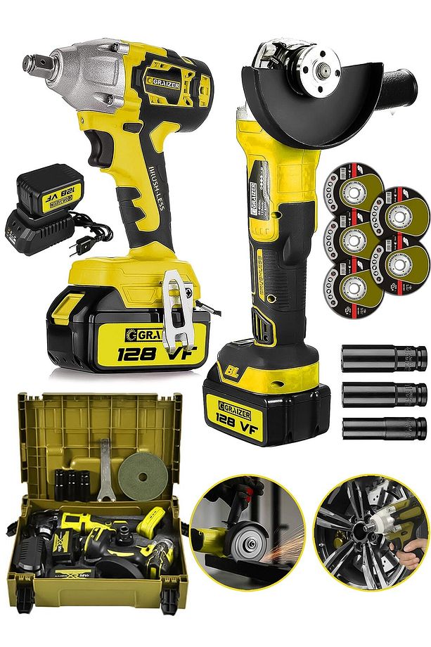 Alman 128 V Profesyonel 2'li Set Çelik Şanzuman Somun Sıkma Taşlama Makinesi 2 Akülü Kömürsüz Motor - 3