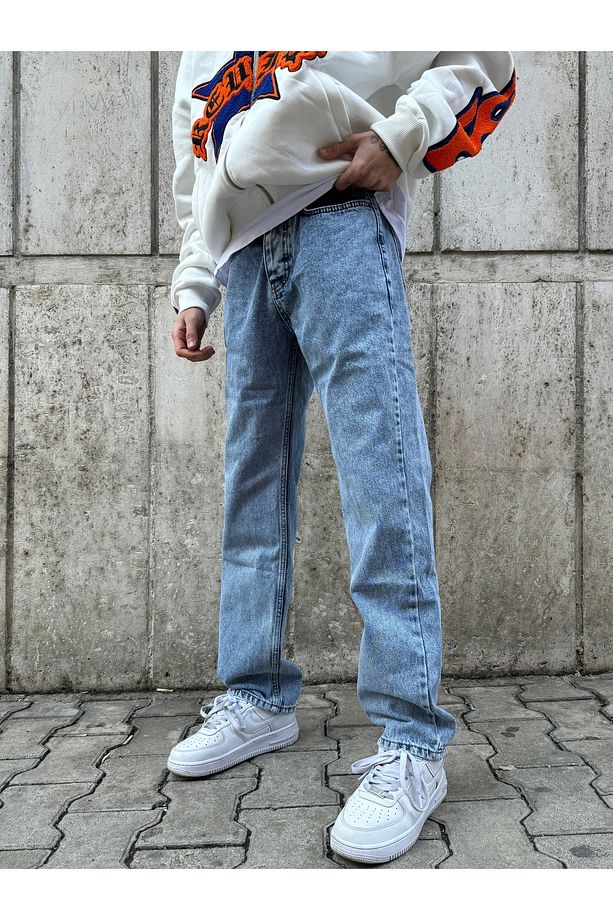 Erkek A Plus Yüksek Kaliteli Kar Yıkama Premium Mavi Baggy Pantolon - 1