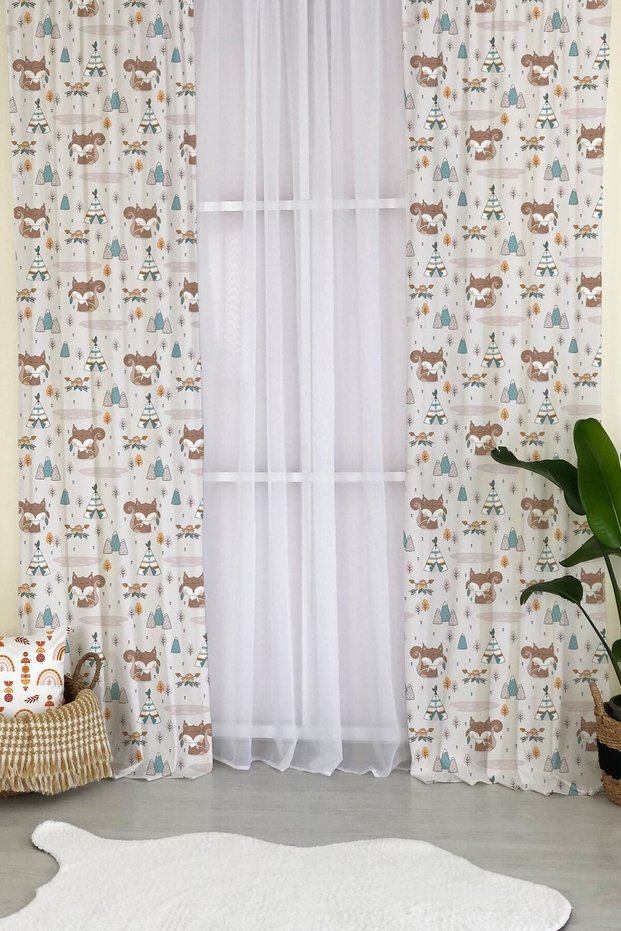 Bohemian Fox Pattern Velvet Baby and Children's Room Background Curtain