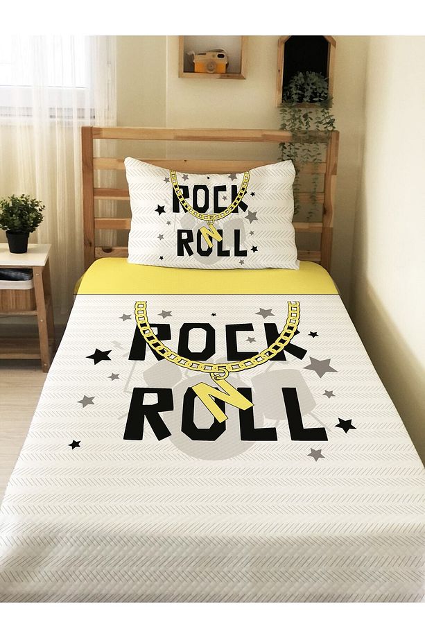 Rock Roll Desen Bebek Ve Çocuk Baskılı Tek Kişilik Pike Takımı 160x230 - 1