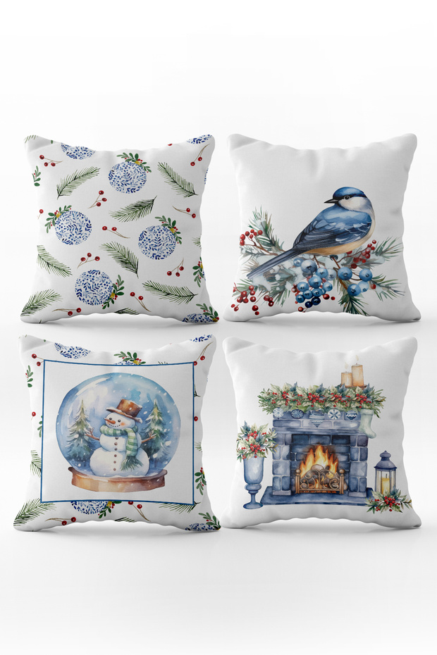 Double Sided Printed Velvet Texture Christmas Patterned 4-Piece Throw Pillow Set