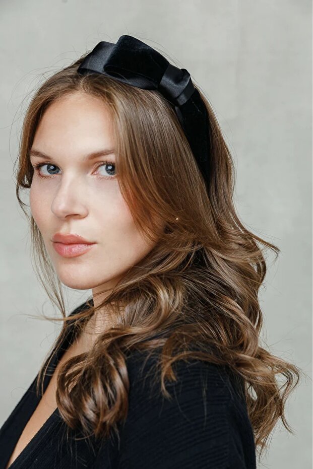 satin and velvet detail large bow crown
