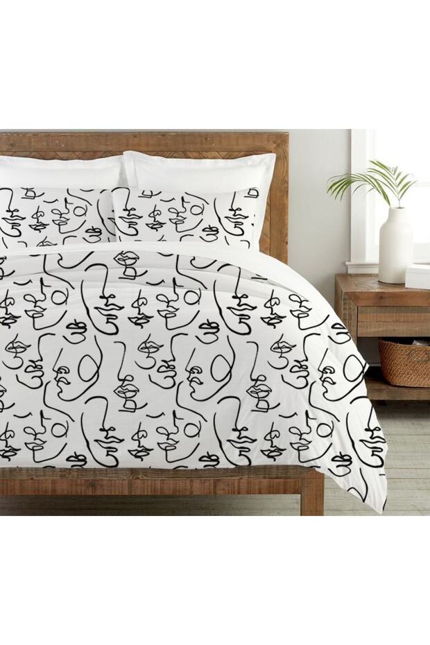 طقم غطاء لحاف مزدوج مطبوع بنمط صورة ظلية مقاس 200 × 220 سم - بيج