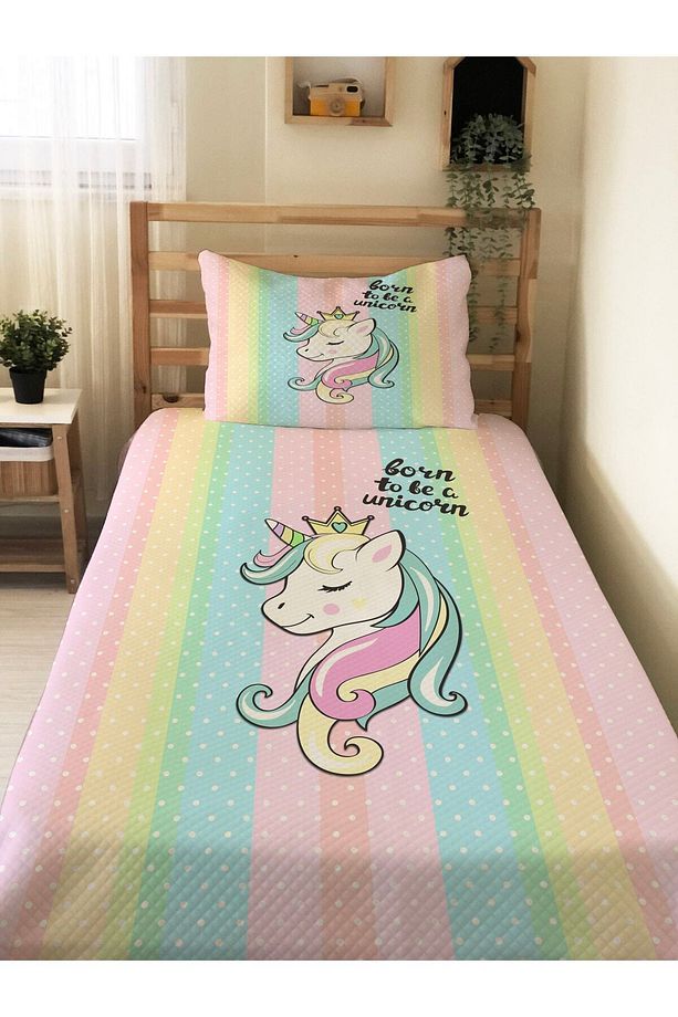 Unicorn Desenli Bebek Ve Çocuk Baskılı Tek Kişilik Pike Takımı 160 X 220 Cm Renkli - 1