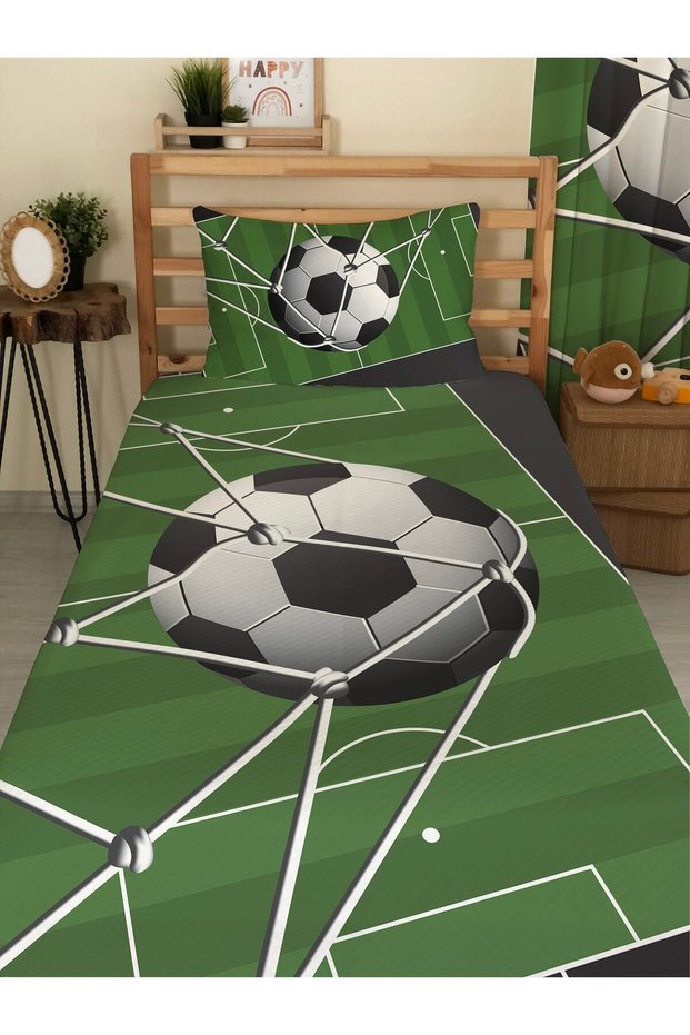 Football Patterned Baby and Kids Printed Single Pique Set 160X220 Green