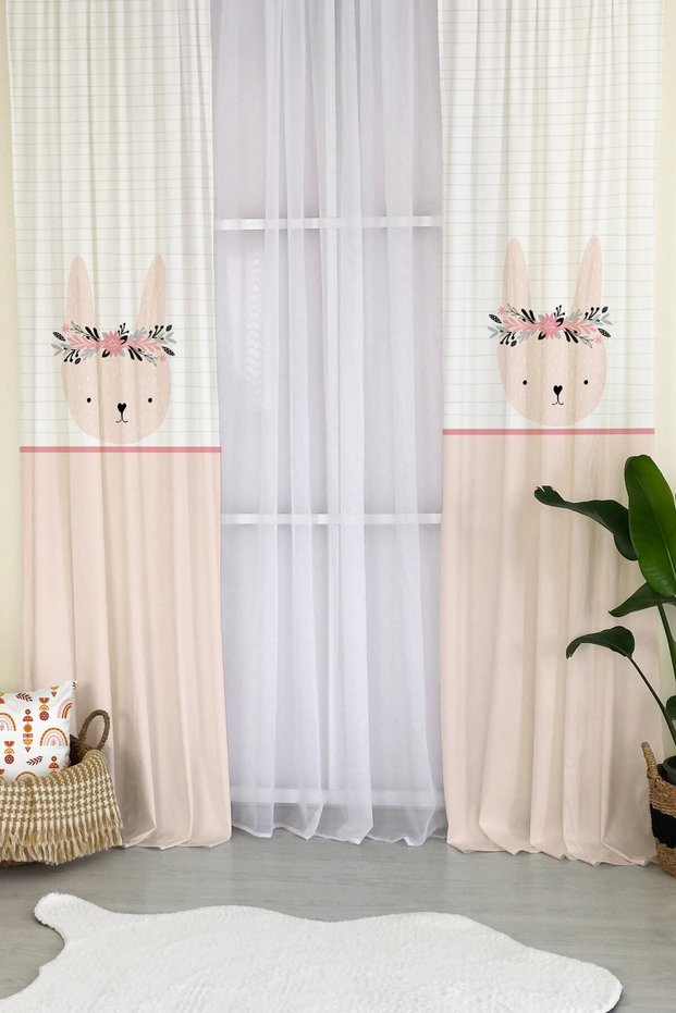 Soft Color Rabbit Pattern Velvet Baby and Children's Room Background Curtain