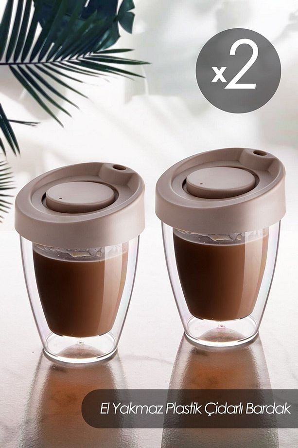 Çift Cidarlı Kapaklı El Yakmaz Bardak (2 Adet) Termos Wall Espresso Coffe Latte - 1