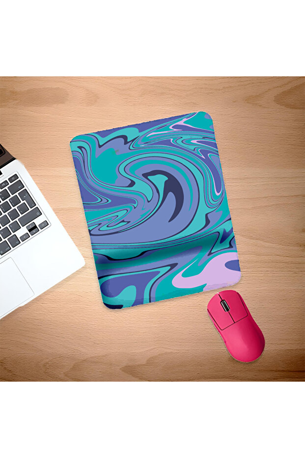 Turquoise Navy Blue Rectangular Mouse Pad with Wrist Support - 1