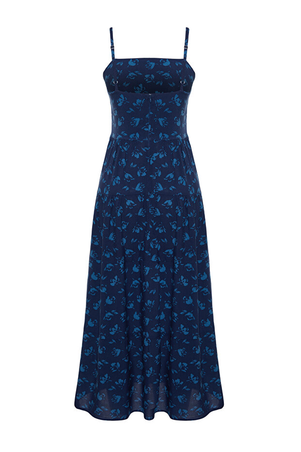 Indigo A Kesim Çiçek Desenli Boho Askılı Midi Dokuma Elbise TWOSS21EL1341 - 12