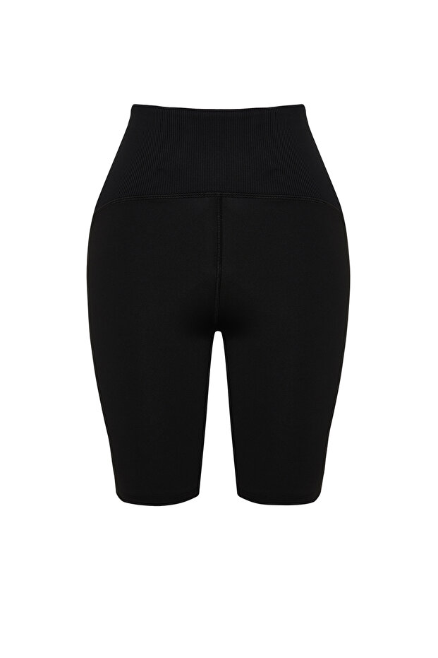 Siyah Mat Toparlayıcı Kumaş Reflektör Baskılı Örme Spor Biker/Bisikletçi/Kısa Tayt THMSS24TY00006 - 10