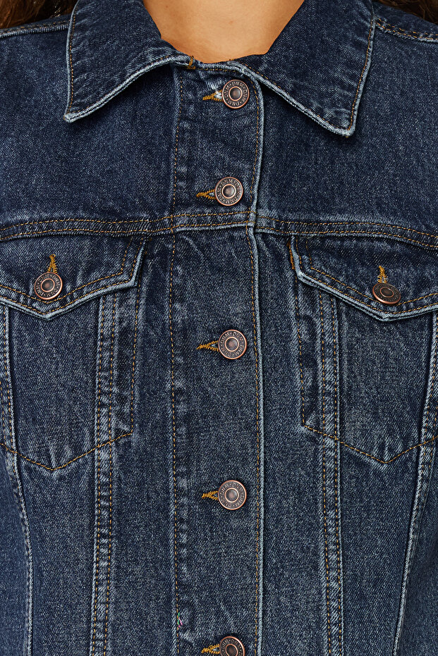 Koyu Mavi More Sustainable Crop Denim Yelek TWOSS24YE00029 - 3