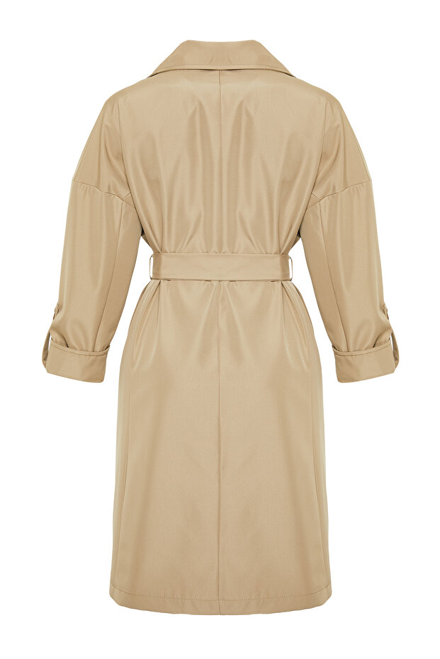 Übergroßer, hellkhakifarbener, wasserabweisender, langer Trenchcoat mit Gürtel, TWOAW24TR00019 - 7