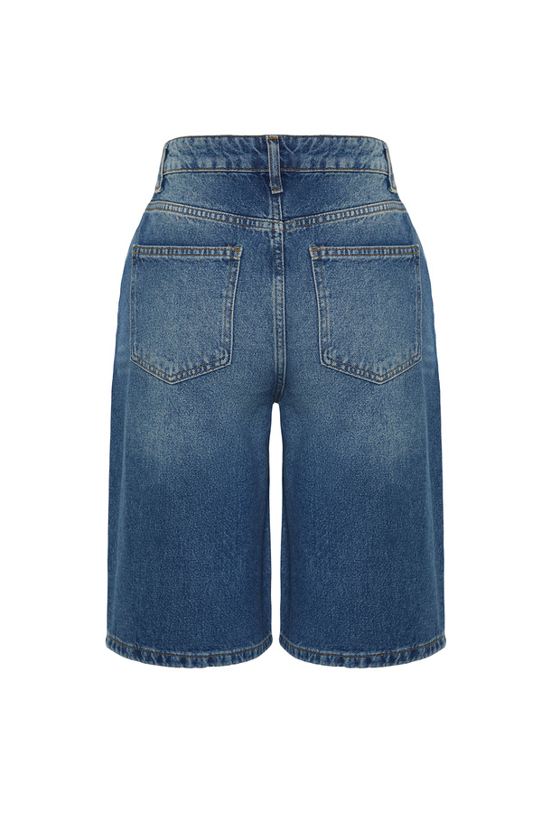 Mavi Yüksek Bel Denim Bermuda TWOSS24SR00007 - 8