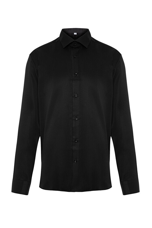 Siyah Slim Fit Kolay Ütülenebilir Smart Erkek Gömlek TMNAW24GO00096 - 4