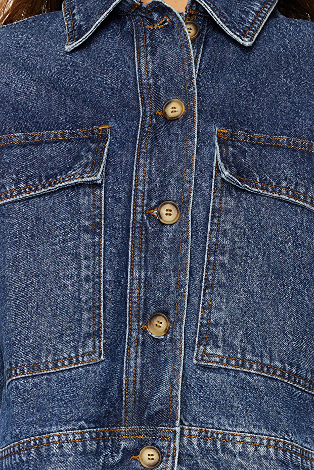 Koyu Mavi More Sustainable Cep Detaylı Denim Ceket TWOSS24CE00029 - 6