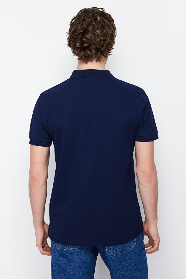 Lacivert Regular/Normal Kesim %100 Pamuklu Çapa Nakışlı Polo Yaka T-shirt TMNSS23PO00031 - 6