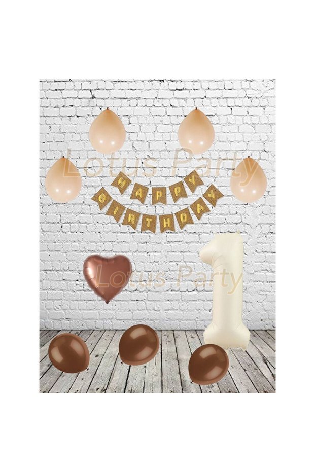1 Year Old Mini Bohemian Pinteres Balloon Set - Cream Color Number Balloon Brown Heart Foil Balloon Kraft Happy