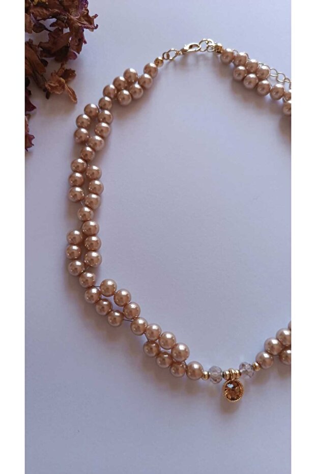 Pırıltı Uçlu Örgü İnci Kolye - 3