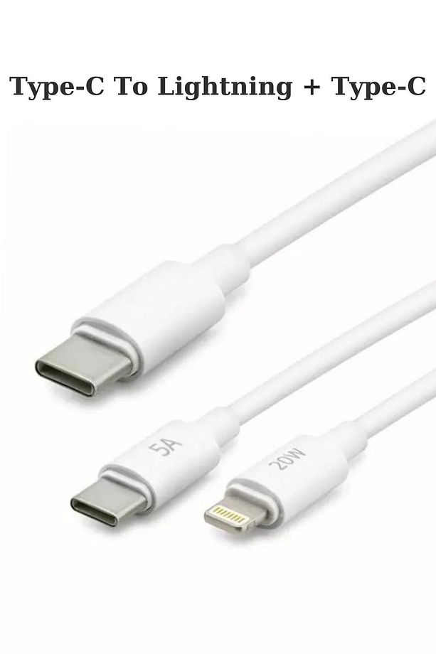 Type-C To Pd Ligtning + Type-C 2ın1 20W 5A Uyumlu Hızlı Şarj ve Data Kablosu - 3