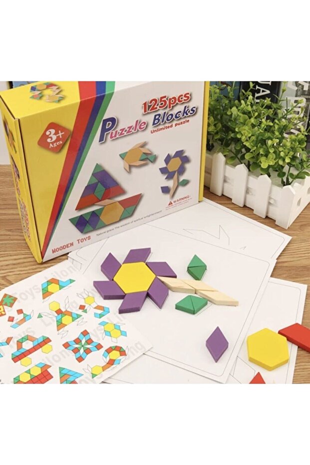 125 Piece Wooden Educational Tangram Puzzle Block Set