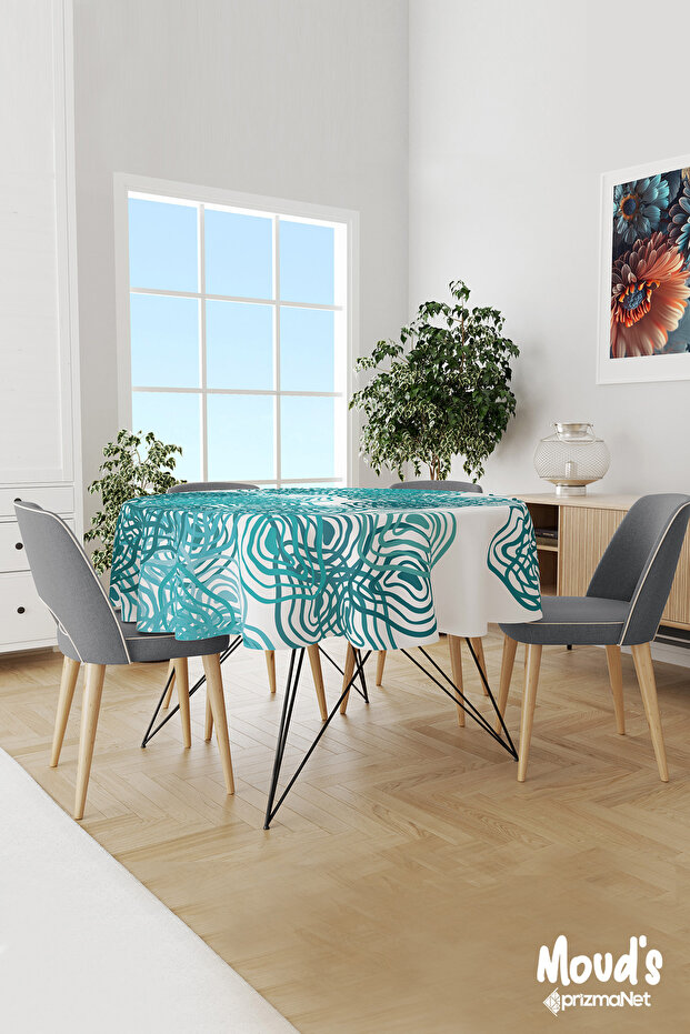 Semilo Patterned Round Suede Carefree Tablecloth - 1