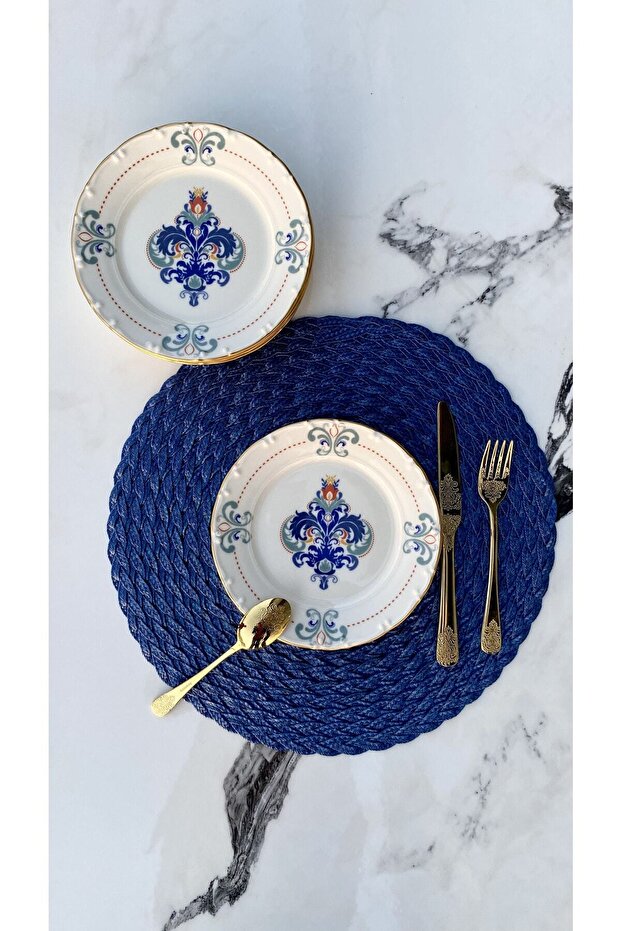 Elizabeth Gold Gilded 19 cm Porcelain Cream Retro 6-Piece Cake Plate Presentation Serving Set for 6 People
