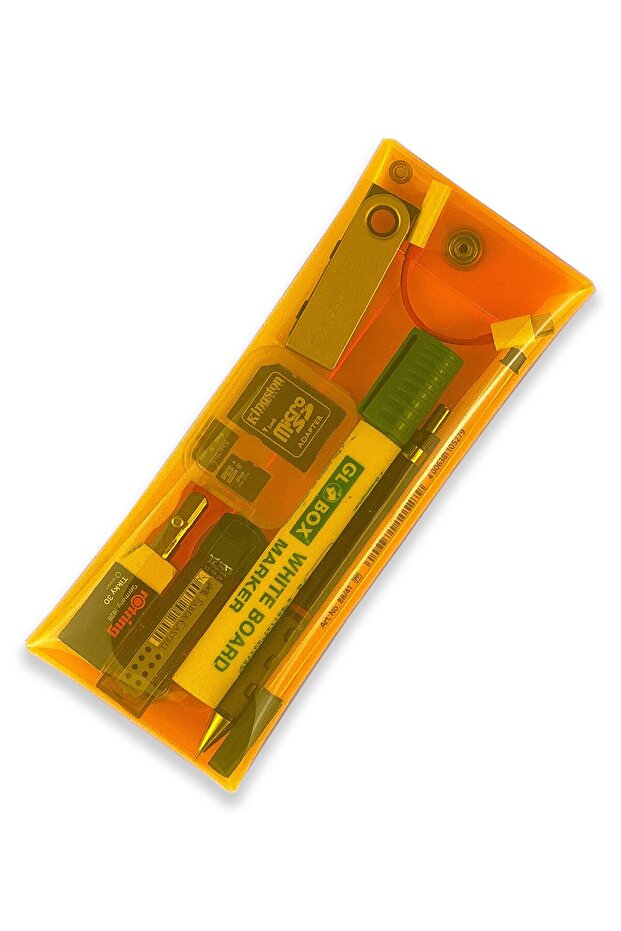 Jellycase Pencil Case Pen Holder (MAKE-UP COSMETIC ACCESSORY BAG) Organizer Orange - Transparent PVC
