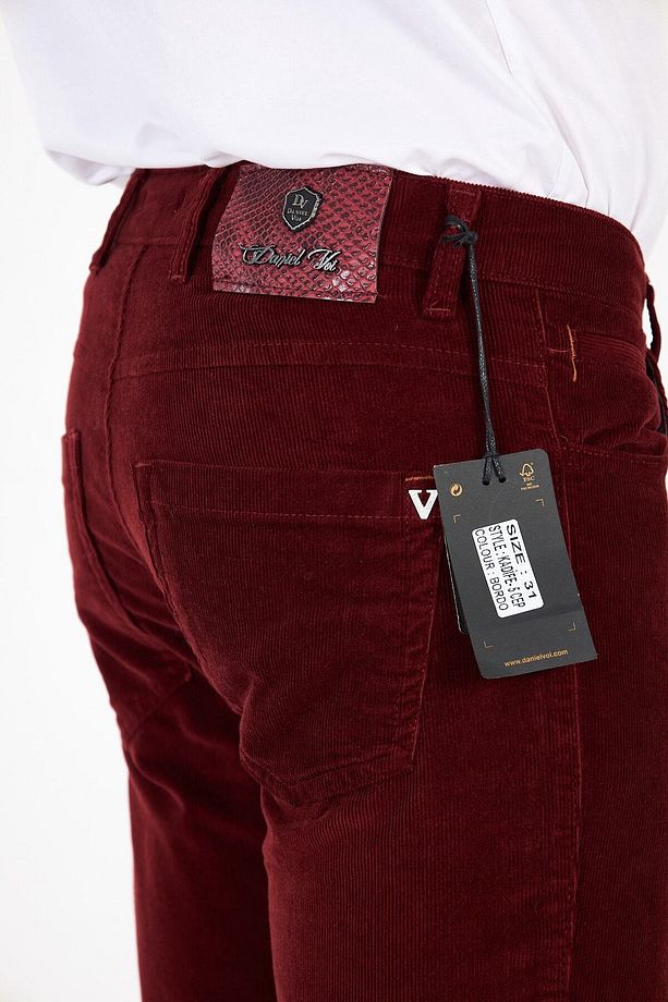 Kadife Bordo Erkek Regular Fit 5 Cep Pantolon - 8