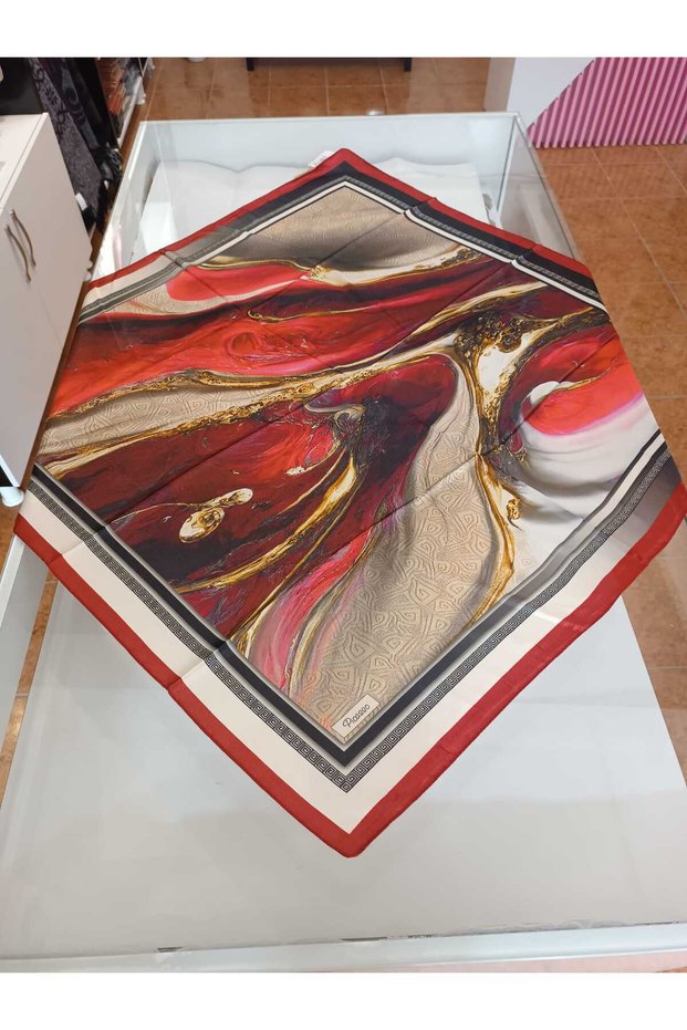 Silk Look Picasso Crystal Scarf (Burgundy - Red)