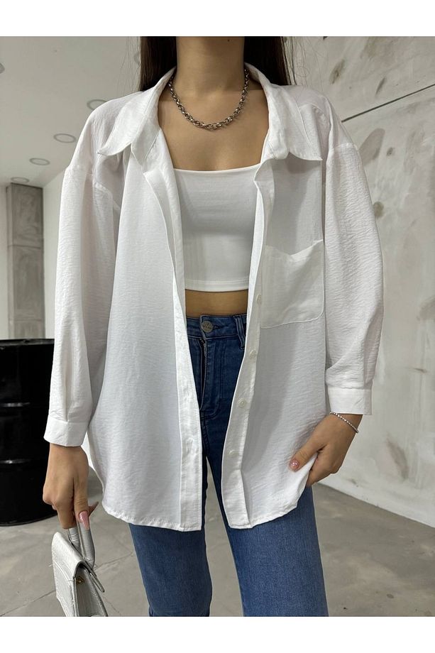 Oversize Tek Cep Salaş Gömlek - 4