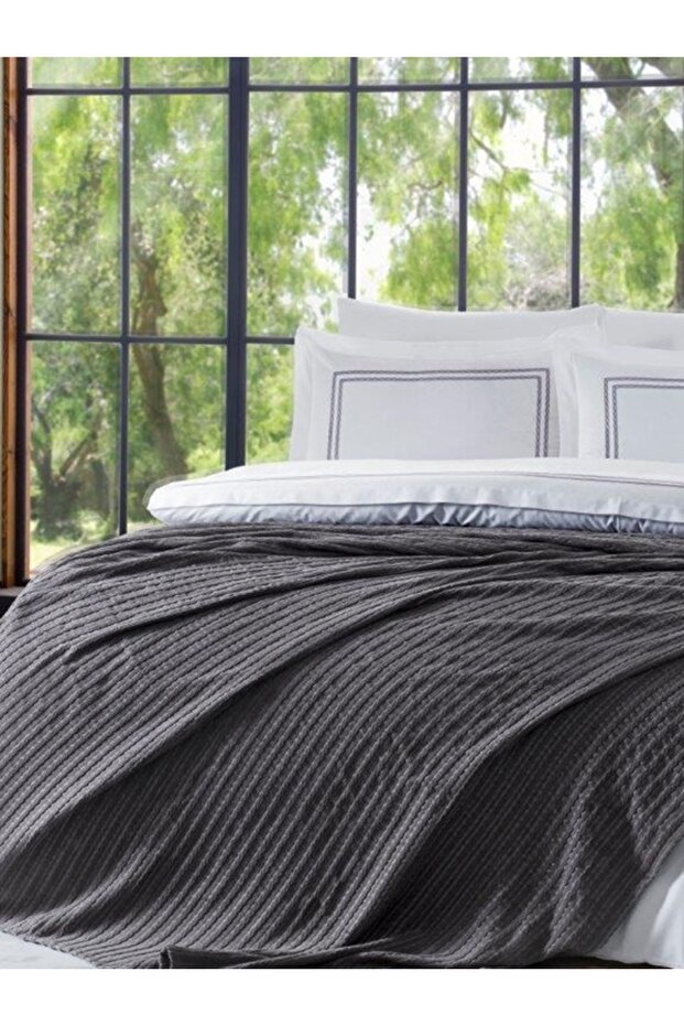 7 Piece Bedding Covered Dowry Duvet Cover Set (Bridal Set) Natural Breeze Anthracite