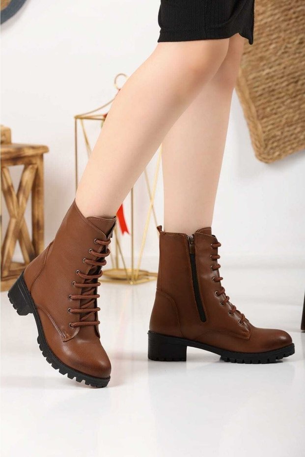 Tied Anti-Slip Sole Zippered Boots Trend Fashion Stylish 480 Tan Skin Boots