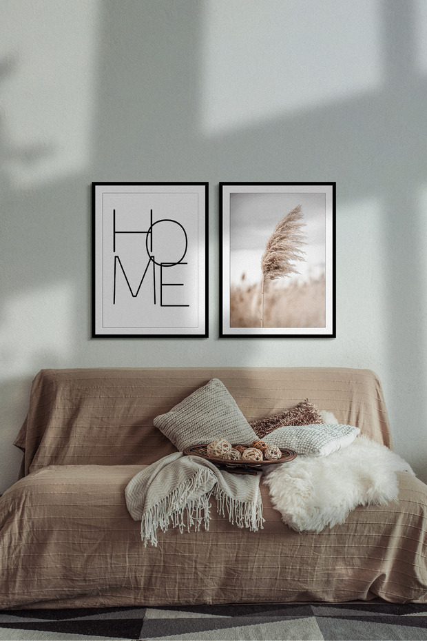 Pampas Home Temalı Siyah Çerçeve Görünümlü 2 Parça Mdf Tablo Seti Mdf Baskı Mdf Duvar Tablosu - 1