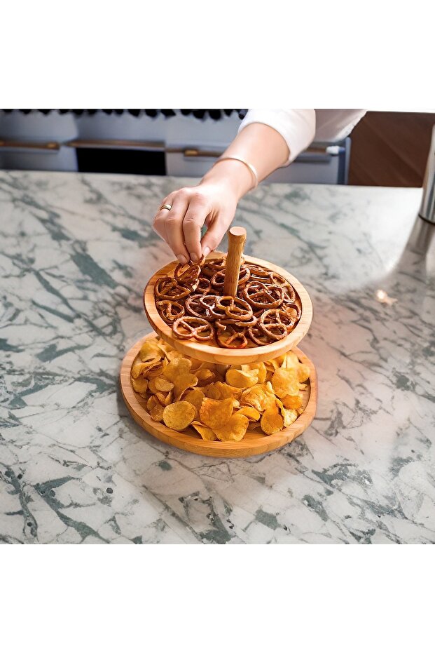 2 Katlı Bambu Servis Tabağı Sunumluk - 2