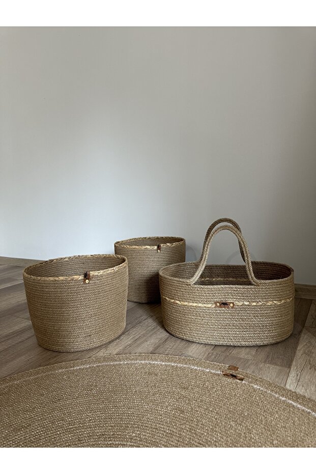 Wicker Jute Organizer - 3-Piece Basket Set